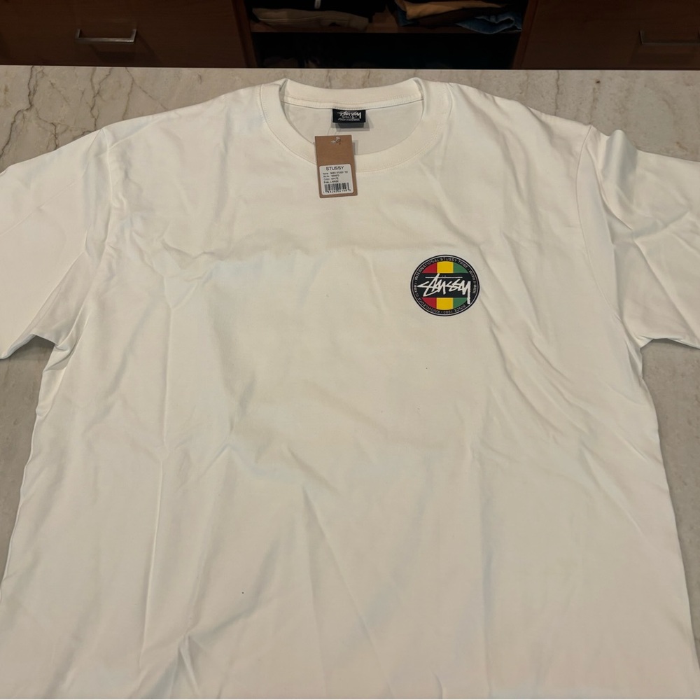 Stussy White Tee with Multicolor Logo - Picture 2 of 4